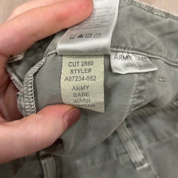 AMO denim Womens Army babe Trousers cropped cargo Pants Size 26 gray green - Picture 6 of 6
